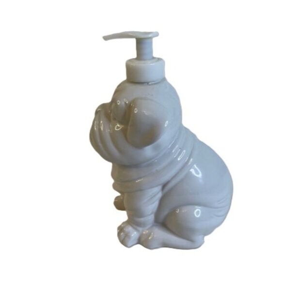 Pug Dog Soap Lotion Dispenser White Ceramic 7.5" - Picture 3 of 7